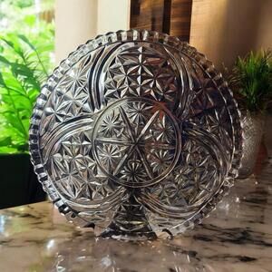 Anchor Hocking Stars and Bars Glass Serving Platter Plate 13" Scalloped